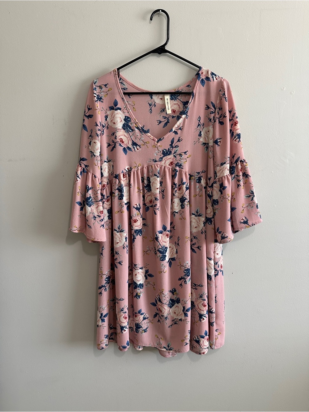 Pink Floral V-Neck Babydoll Dress